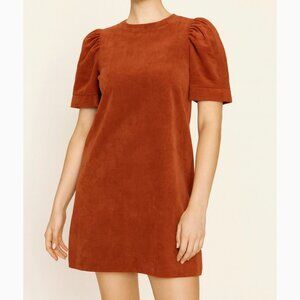 Molly Bracken Velvet Dress Women Sz XS Terracotta Puff Sleeve Retro Earthy Fall